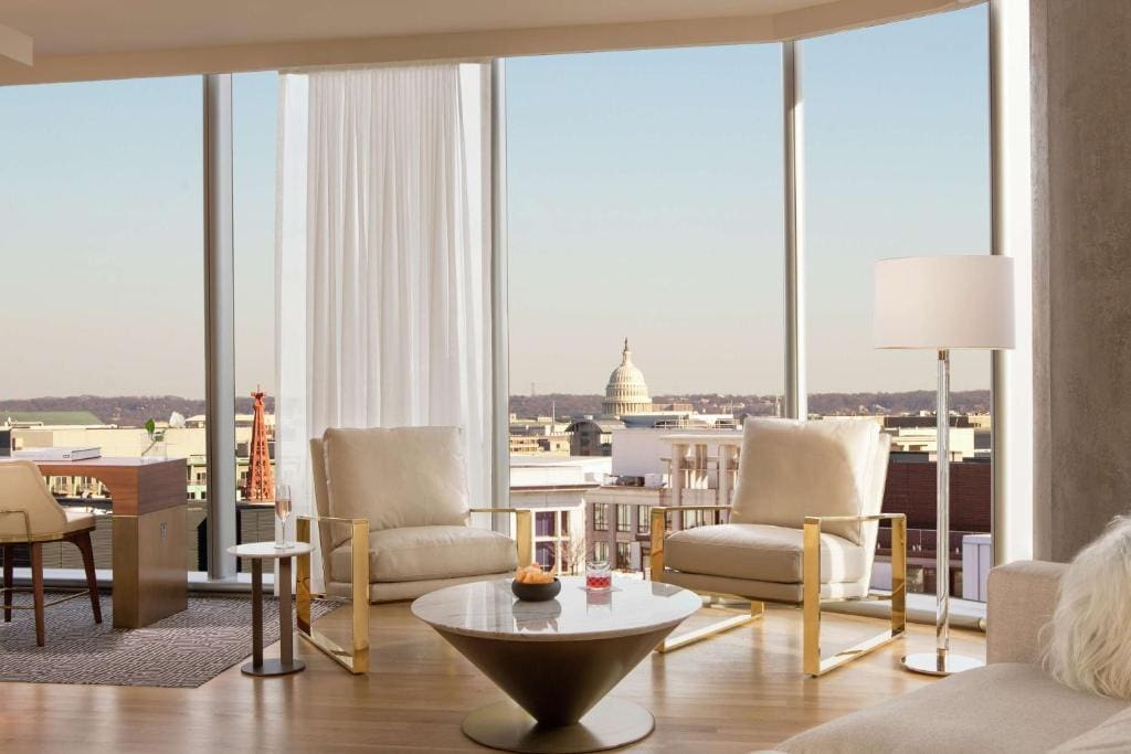 A sleek and contemporary wedding at Conrad Washington DC with rooftop ceremony and reception space