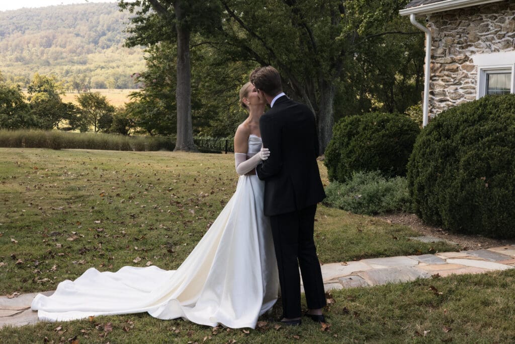 emotional first look at private countryside estate wedding near Middleburg VA
