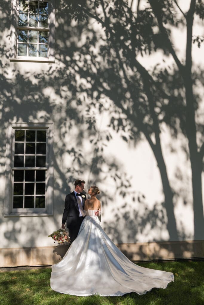 bride and groom portraits shadow play near Middleburg Virginia private estate