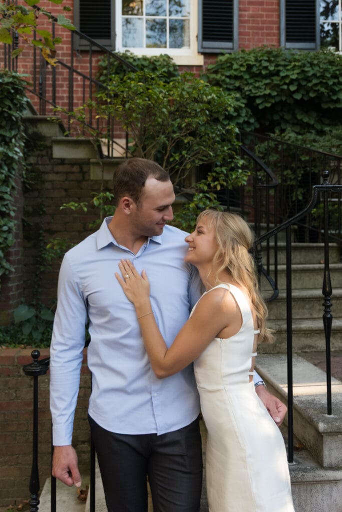 Washington DC engagement photographer capturing couple at golden hour in Georgetown