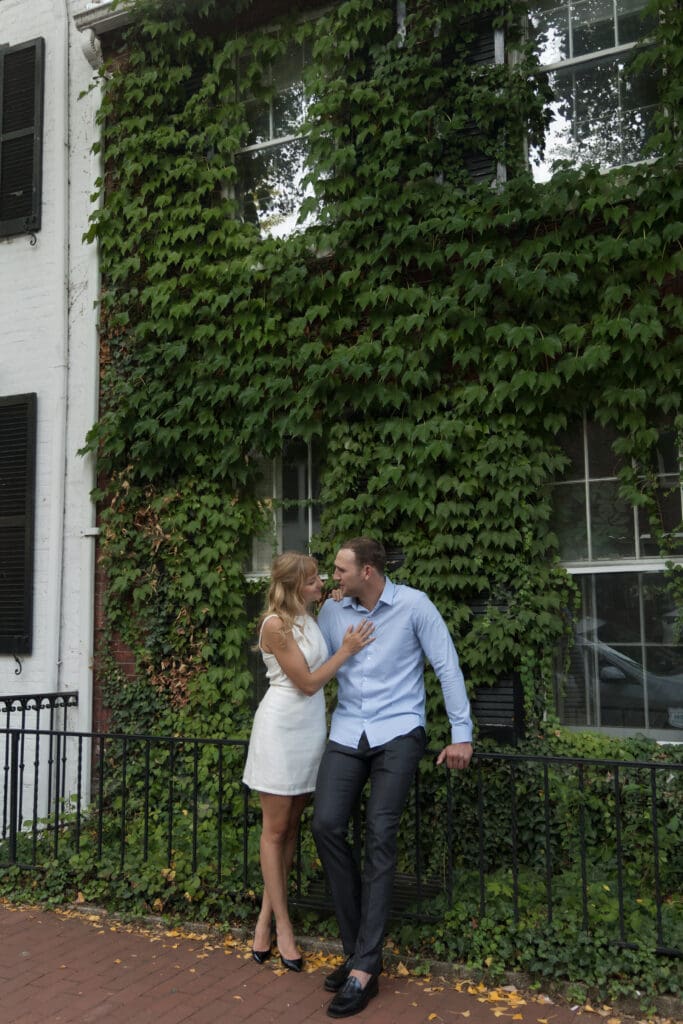 Washington DC engagement photographer capturing couple at golden hour in Georgetown