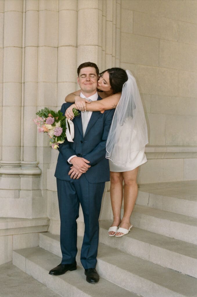 Romantic spring wedding portraits at the National Cathedral gardens