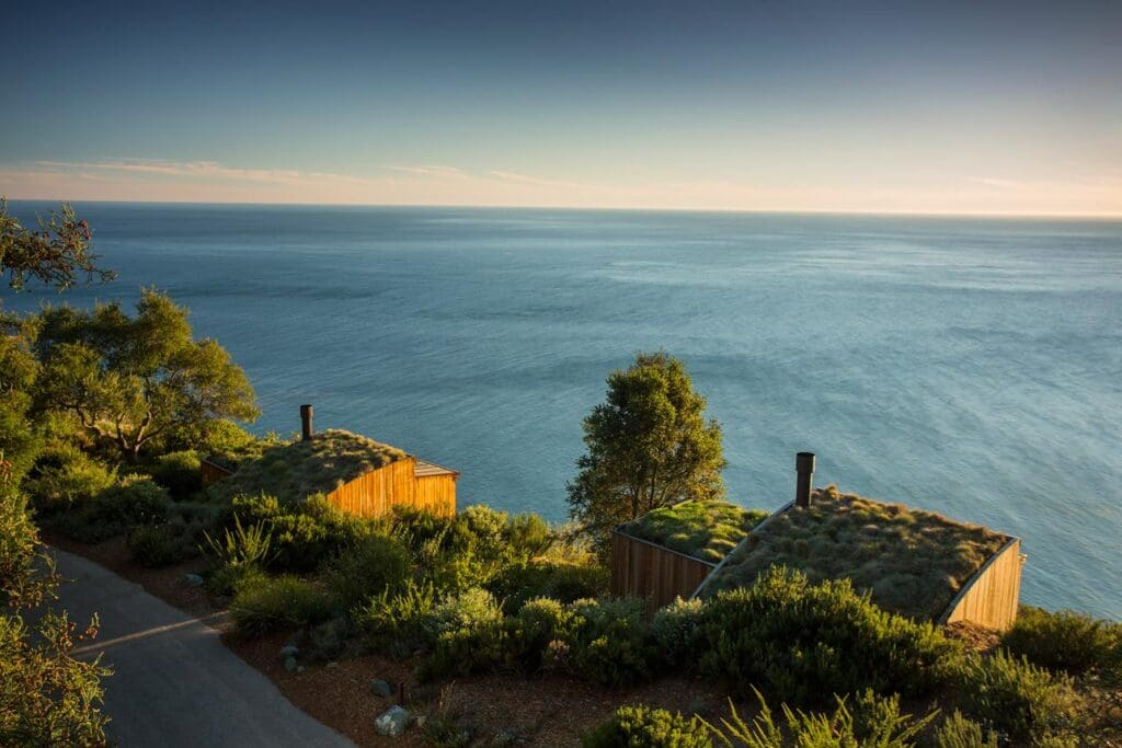 Luxury cliffside cabins at Post Ranch Inn overlooking the Pacific Ocean in Big Sur