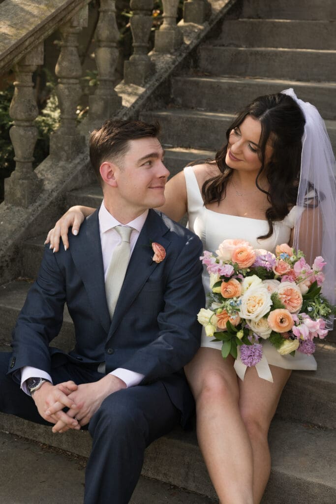 Romantic spring wedding portraits at the National Cathedral gardens