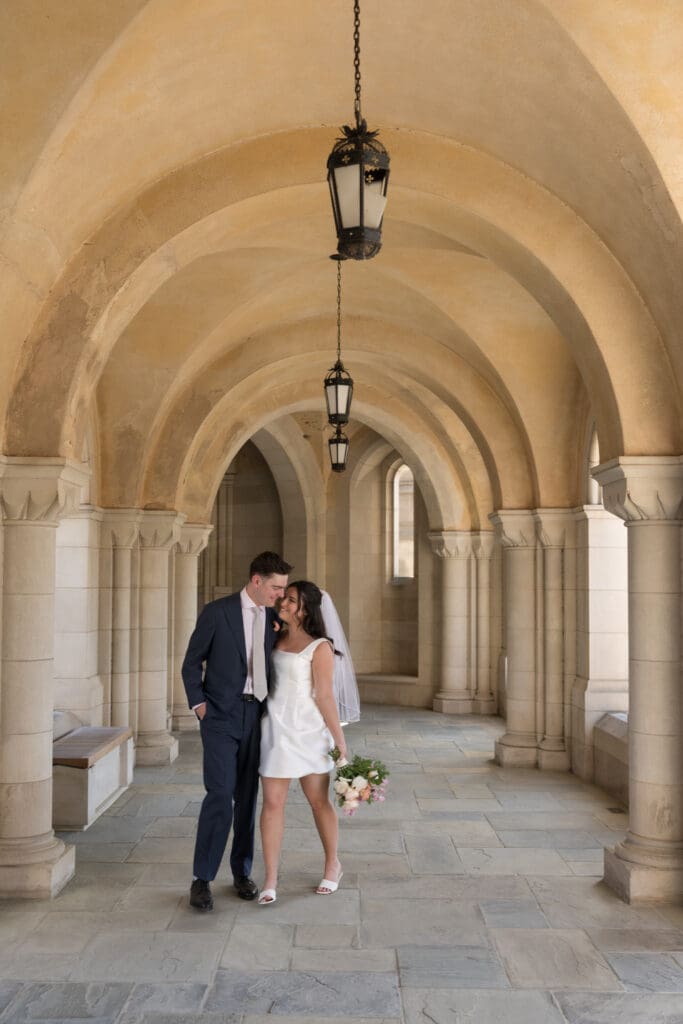 Romantic spring wedding portraits at the National Cathedral gardens
