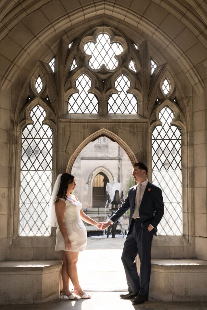 Romantic spring wedding portraits at the National Cathedral gardens