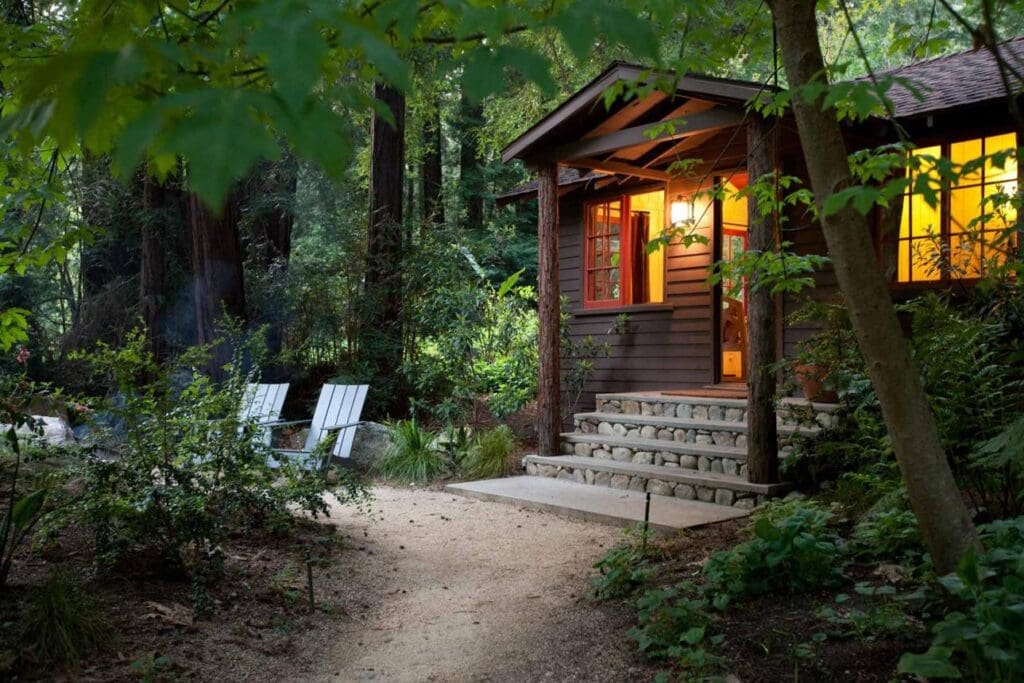 Cozy modern cabins at Glen Oaks Big Sur surrounded by redwood forest